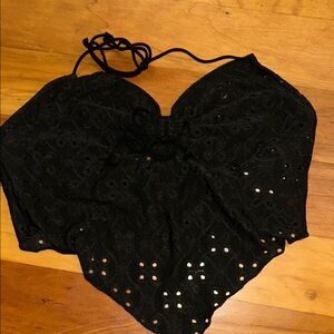 Black Eyelet Halter Top